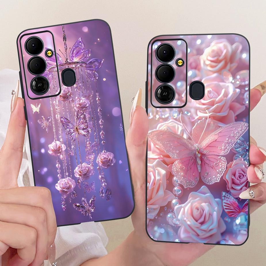 For Tecno Pop 6 GO Case BE6j Cute Bow Flowers Painted Cover Soft TPU Phone Case For Tecno Pop 6 Pro BE8 Pop6 GO Back Cover Coque