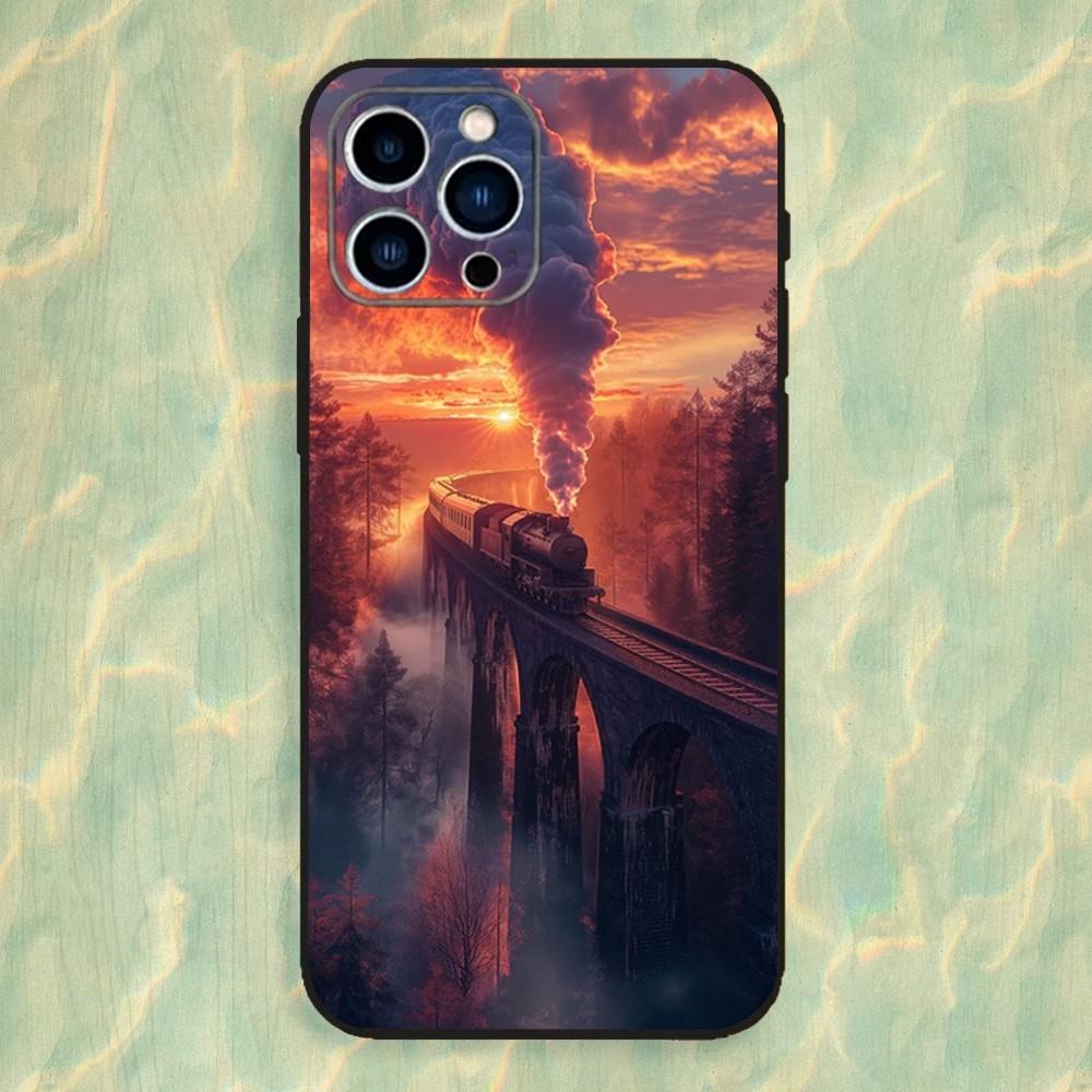 Train Classic Steam Phone Case For iPhone 16,15,14,13,12,11 Plus,Pro Max,XS,X,XR,SE,Mini,8,7,Soft Silicone Black Cover