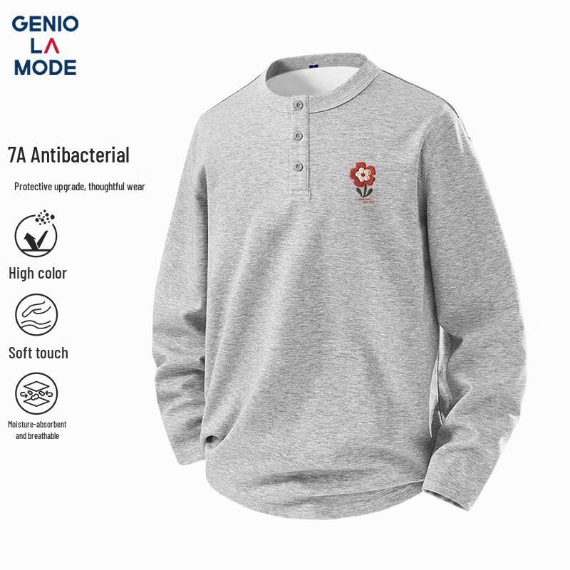 GENIOLAMODE Men s Henry Collar Long-Sleeve T-Shirt 2XL