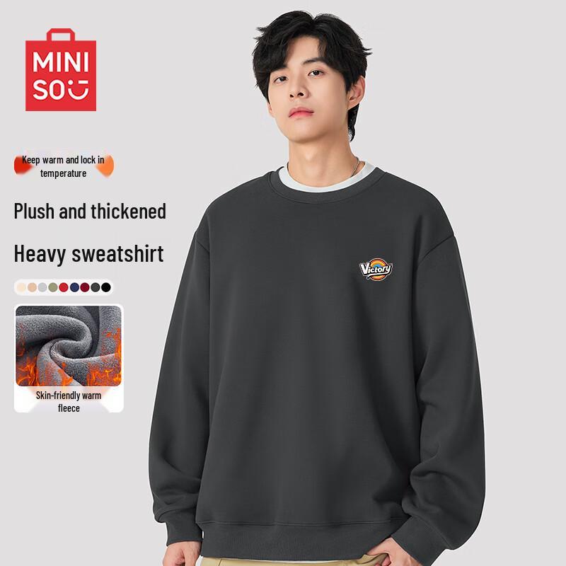 

MINISO Men s Fleece-Lined Crewneck Sweatshirt L