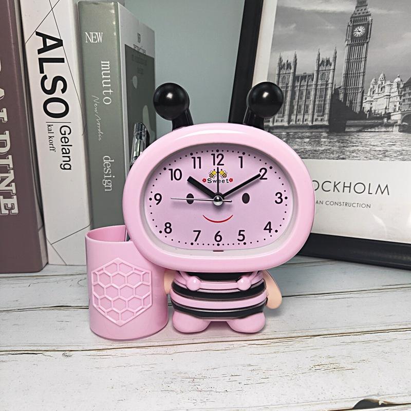 Cartoon Alarm Clock for Children Learning with Pen Holder Desktop Clock