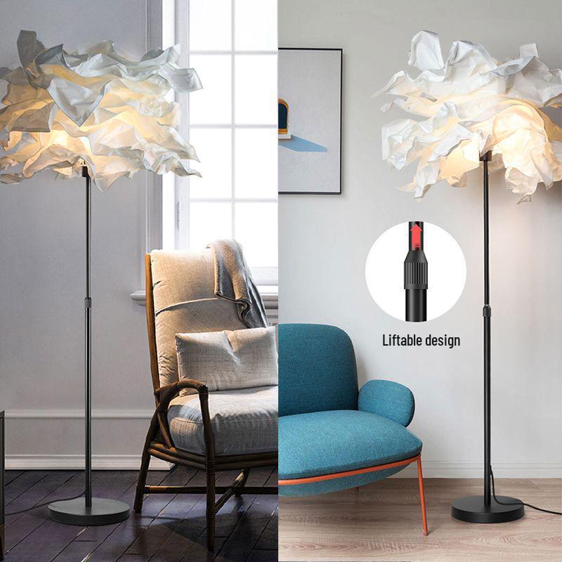 Cloud Straight Tube Floor Lamp with Paper Lampshade for Living Room, Bedroom, and Restaurant Decor.