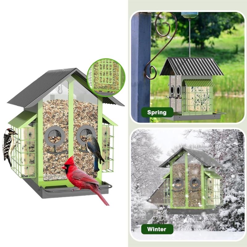 Outdoor Hanging Bird Feeder with Perch Large Capacity Feeding Station for Garden and Yard