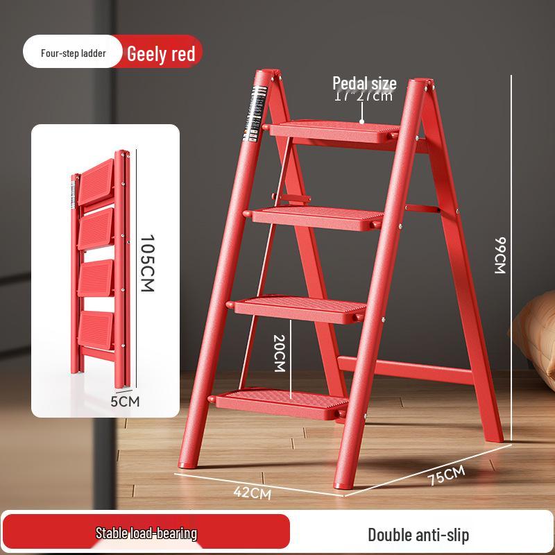 Multifunctional Folding A-Frame Ladder: Indoor Thickened Small Step Ladder with 3-4 Steps & Flower Stand