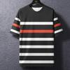 Sommer Herre T-skjorte Stripe Print Rund Hals Pullover Business Casual Kortermet Topper Middelaldrende Og Eldre Oversized Klær