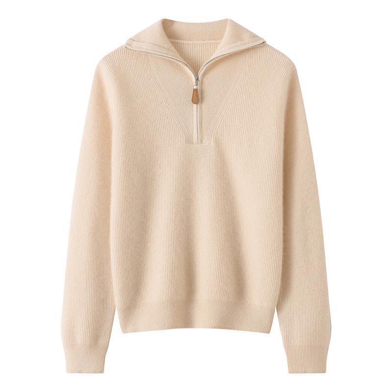 Lekasha Women's Thickened Cashmere Lapel Sweater - Autumn/Winter Zipper Cardigan Base Layer