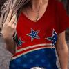 Summer V-neck 3D American Flag Printed Top Fashionable Casual Short Sleeved Women's T-shirts