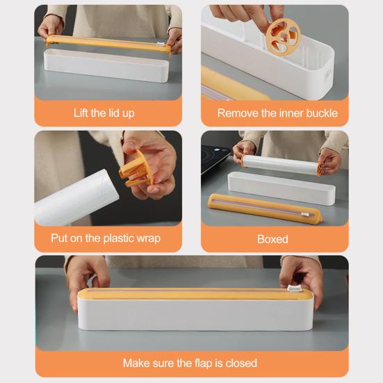Plastic Wrap Dispenser with Slide Cutter Adjustable 2-In-1 Food Cling Wrap Film Roll Holder Cutting Tools Kitchen Gadgets