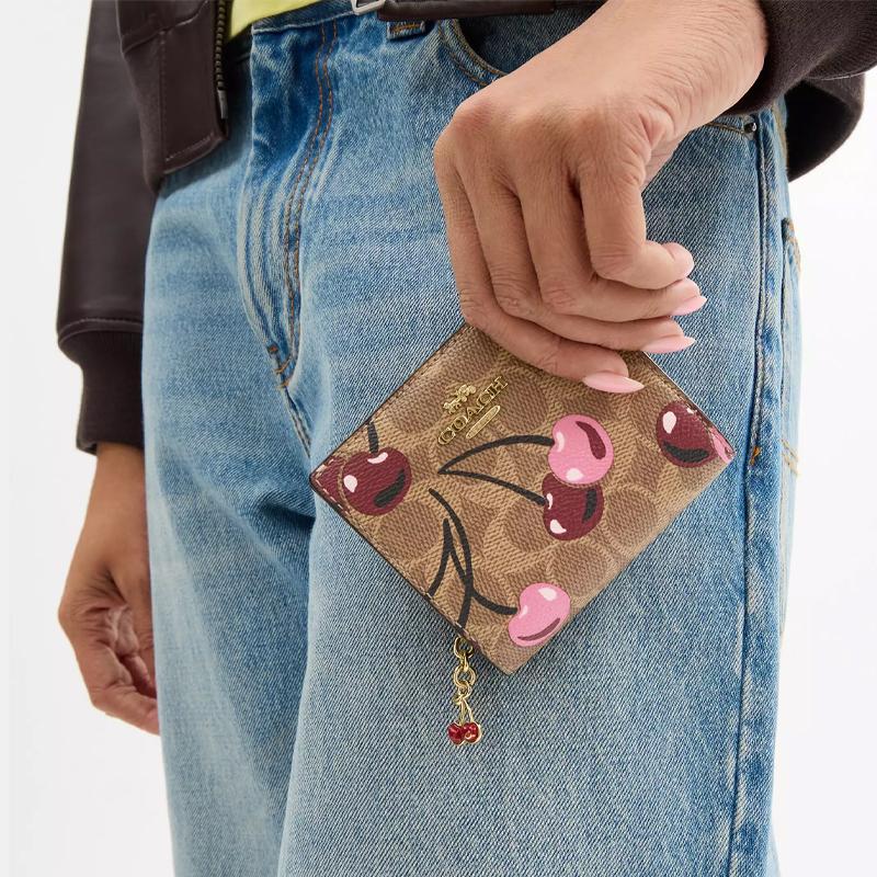 Nuovo Portafoglio a Scatto COACH Tela Rivestita Signature Portafoglio Mini da Donna Tan & Multicolor CZ347-IMTAM