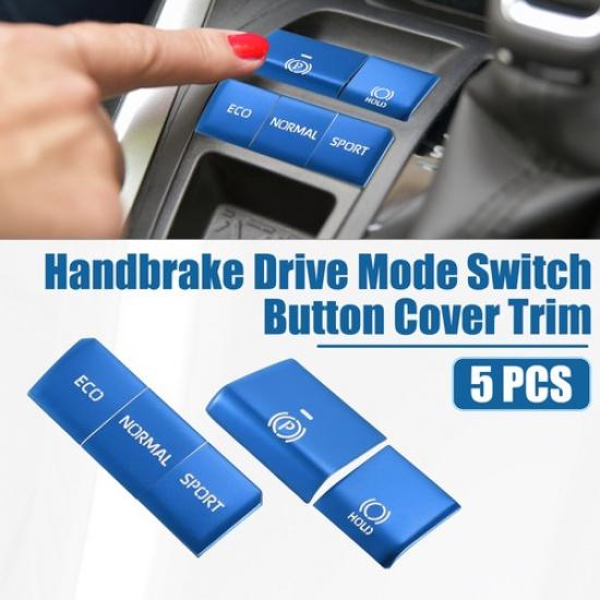 5PCS Handbrake Drive Mode Button Metal Cover Trim for Toyota RAV4 - Blue