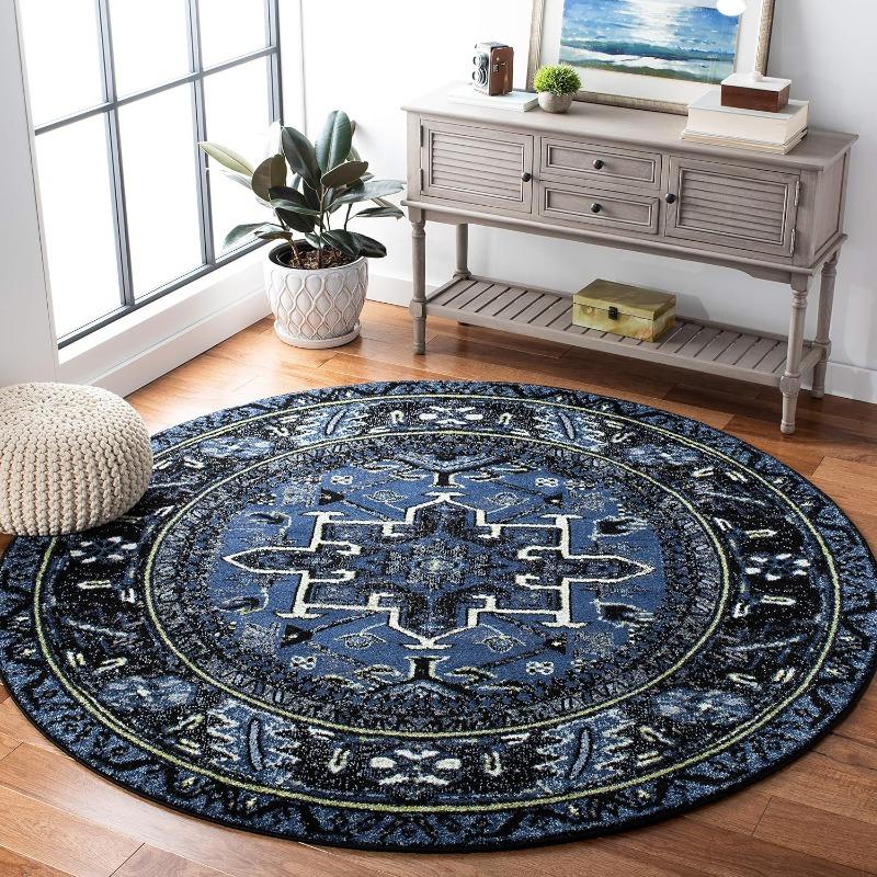 Retro Ethnic Style Round Carpet Geometry Print Bohemia Floor Mat Multiple Sizes Home Decor Anti-slip Rug for Living Room Bedroom