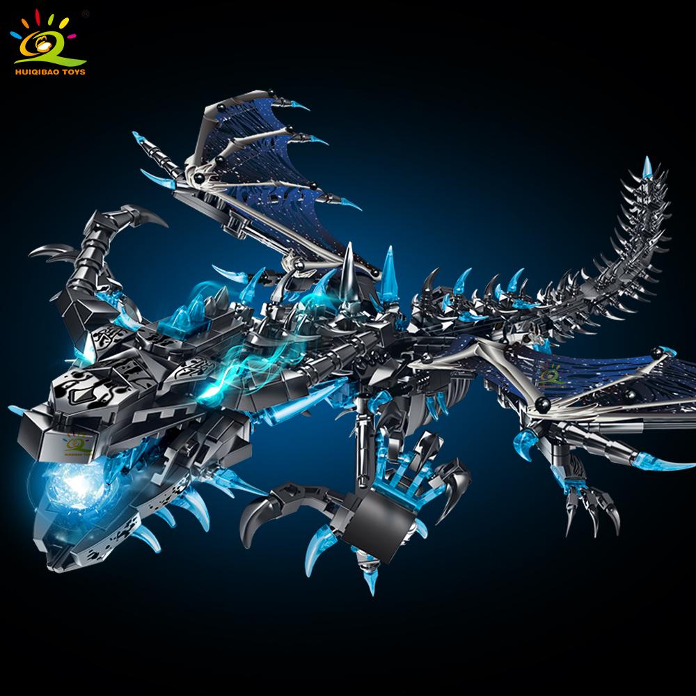 HUIQIBAO 1607PCS MOC ICE Frost Dragon Monster Model Building Block Movie Game Series Animal Assembly Brick Toy Set for Children