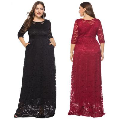 Europeu e americano plus size extra grande tamanho feminino novo vestido de noite com bolso de renda vestido de dama de honra XL-6XL