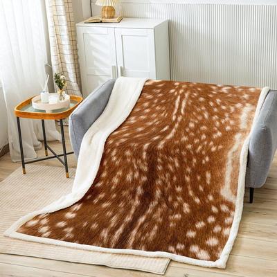 Simulierter Pelz Hirschjagd Fleece-Kuscheldecke x Orangebraunes Hirschleder-Muster Weiche Leichte Sherpa-Decke für Bett Couch P