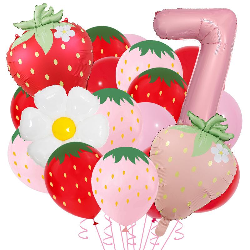 

20pcs Strawberry Themed Party Decor Balloons Cute 12inch Strawberry Latex Balloon Kids Birthday Baby Shower Fruit Party Supplies Number&32inch