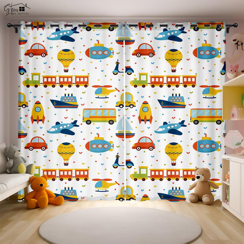Cartoon Universe Curtains Astronaut Spaceship Rocket Moon Alien Children's Room Children's Bedroom 3D Printing Curtains 2PCS