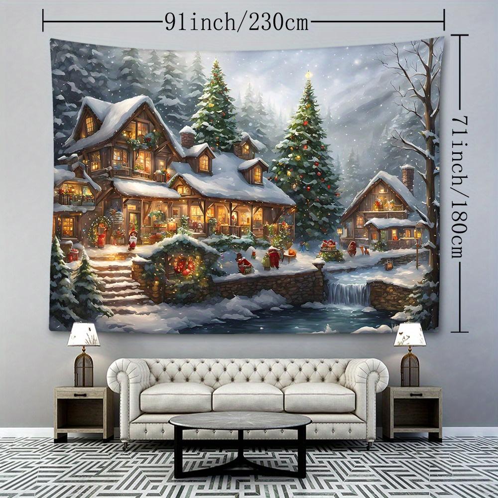 Christmas Themed Tapestry, Festive Town with Christmas Trees Corridor Scene, Polyester Woven Wall Hanging, Animal & Nature Pattern, Brushed Fabric, 90