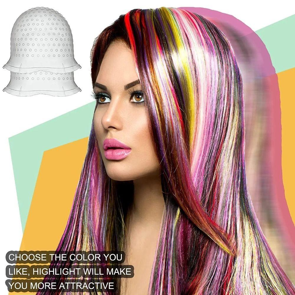 Reusable Hair Coloring Highlighting Cap With Hook Hair Dying Frosting Cap Soft Dye Hat Caps