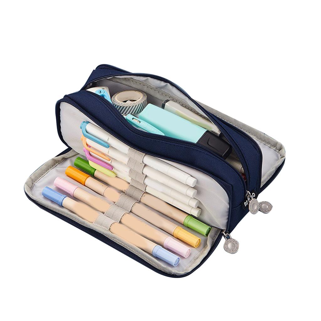 Piórnik z 3 przegródkami Duża pojemność Podwójne otwarcie Miękkie płótno Pyłoszczelny Zamek błyskawiczny Piórnik