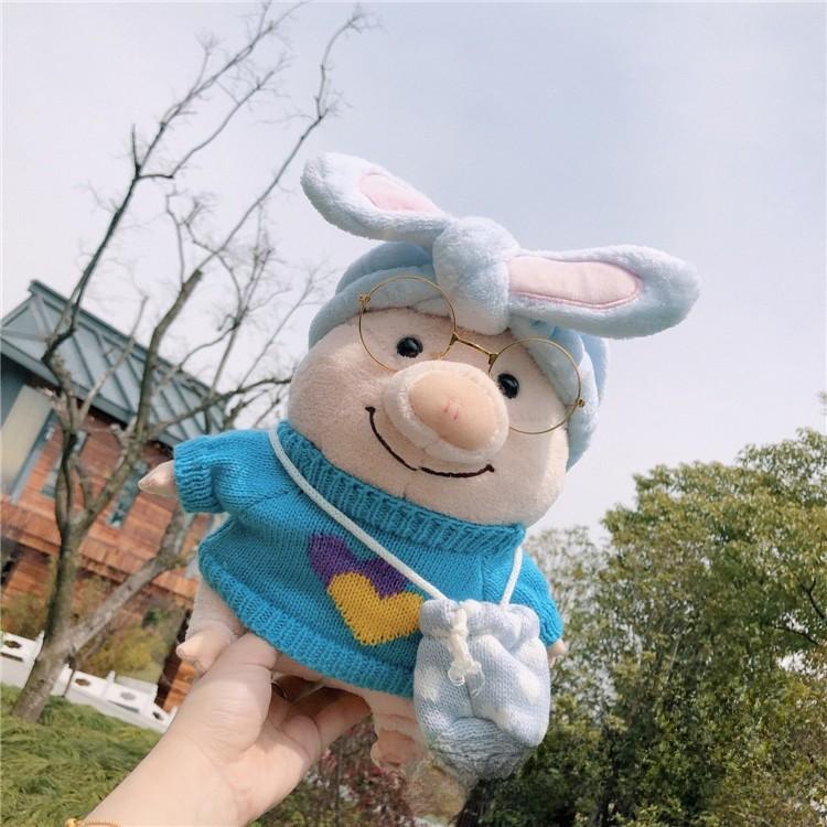 Plush Cute Pig Doll Wearing Sweater Glasses Crossbody Bag Design Gift For