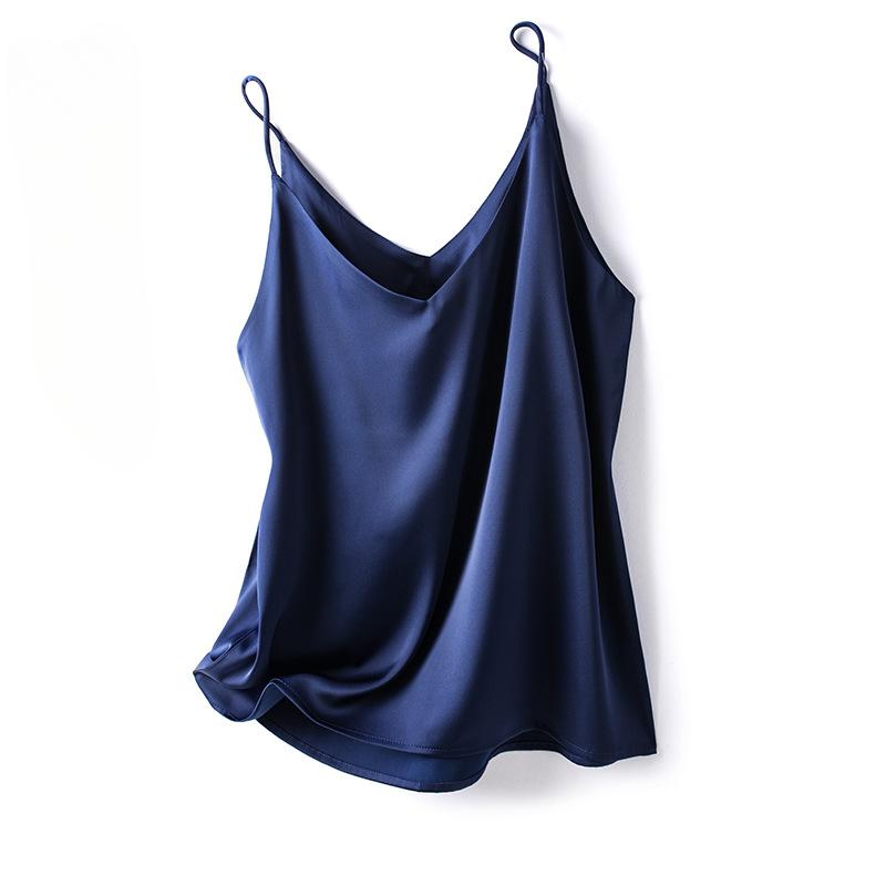 

Жіноча літня жилетка-камізол Ice Silk Satin Топ з V-подібним вирізом XXL темно-синього кольору