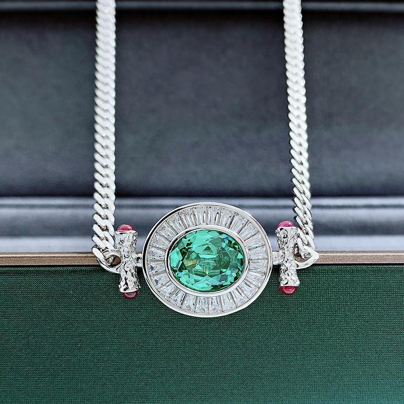 

Ожерелье с овальным бриллиантом Параиба Лулу Тонг 2022 года с креативной кубинской цепочкой 925 Silver