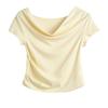 Spring and Summer Solid Color One-word Shoulder Short-sleeved T-shirt Short-sleeved Women's Design Sense Slim and Thin Stacked Scarf Collar Top