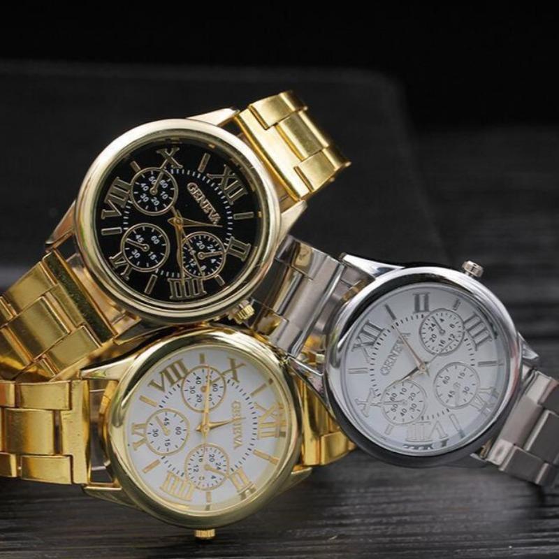Geneva Steel Belt Men's Watch, Men's Watch, Fashion Three-Eyed Quartz Women's Watch