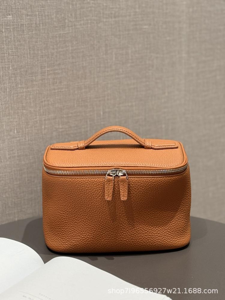 Large Capacity Leather Cosmetic Bag Portable Travel Makeup Case with Handle