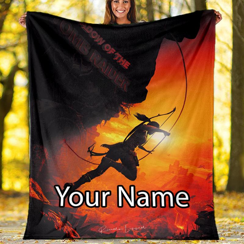 Custom Name Tomb Raider Theme Printed Blanket - Perfect for Couch, Bed, Travel & Outdoor Use | Machine Washable, Cozy & Durable.