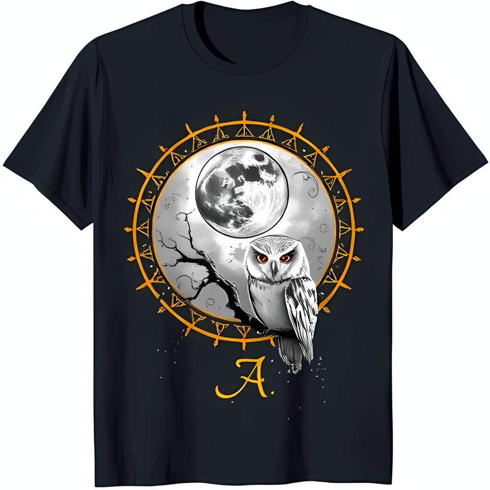 Enchanting Black TShirt With Owl And Full Moon Graphic Mystical Design S