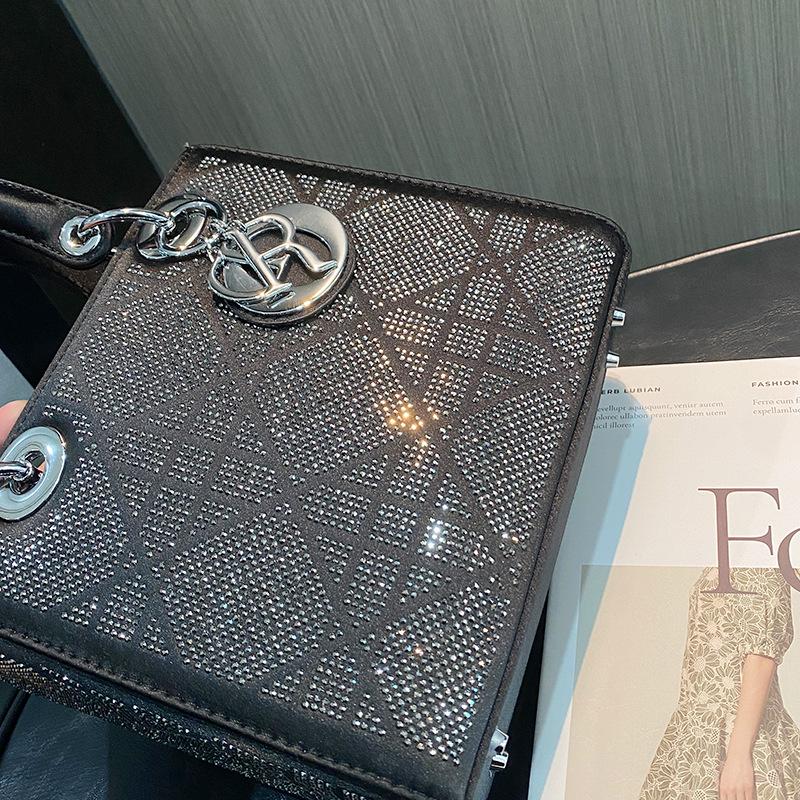 Rhinestone Light Luxury Women's 2025 Princess Diana Handheld Crossbody Shoulder Bag - Exquisite Small Square Design