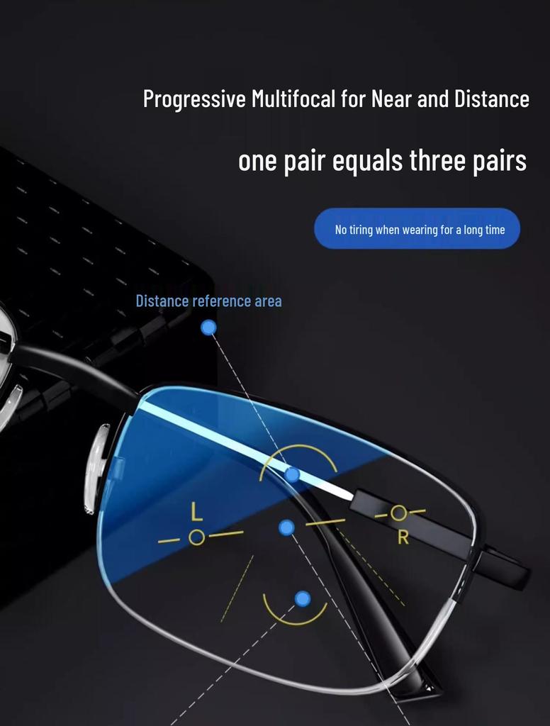Ultra-Light Titanium & Super Elastic Progressive Multifocal Anti-Blue Light Reading Glasses for Seniors