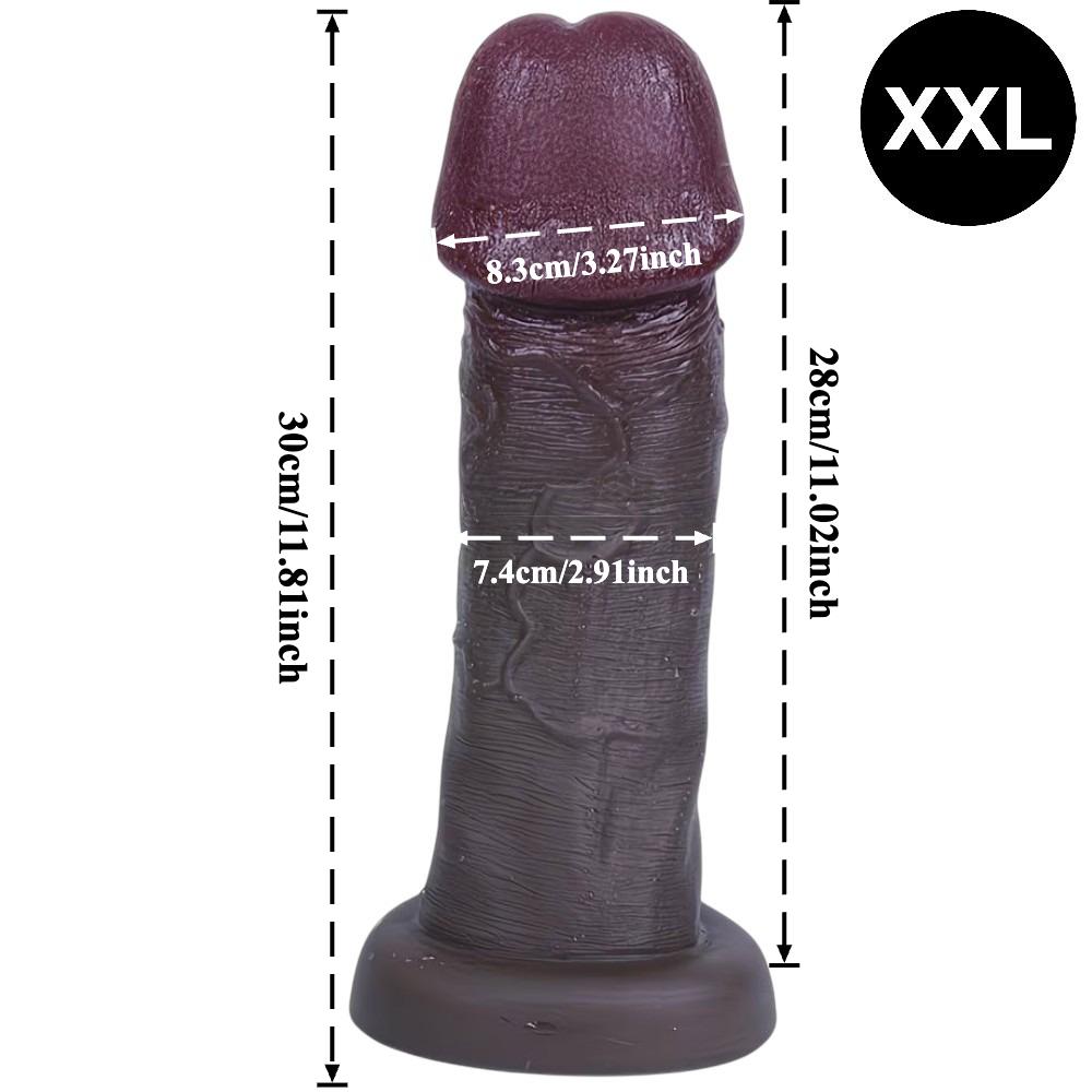 Dark Brown Realistic Silicone 30CM Dildo with Mushroom Head, Strong Suction Cup, Soft Body-Safe Silicone, Waterproof, Discreet Packaging