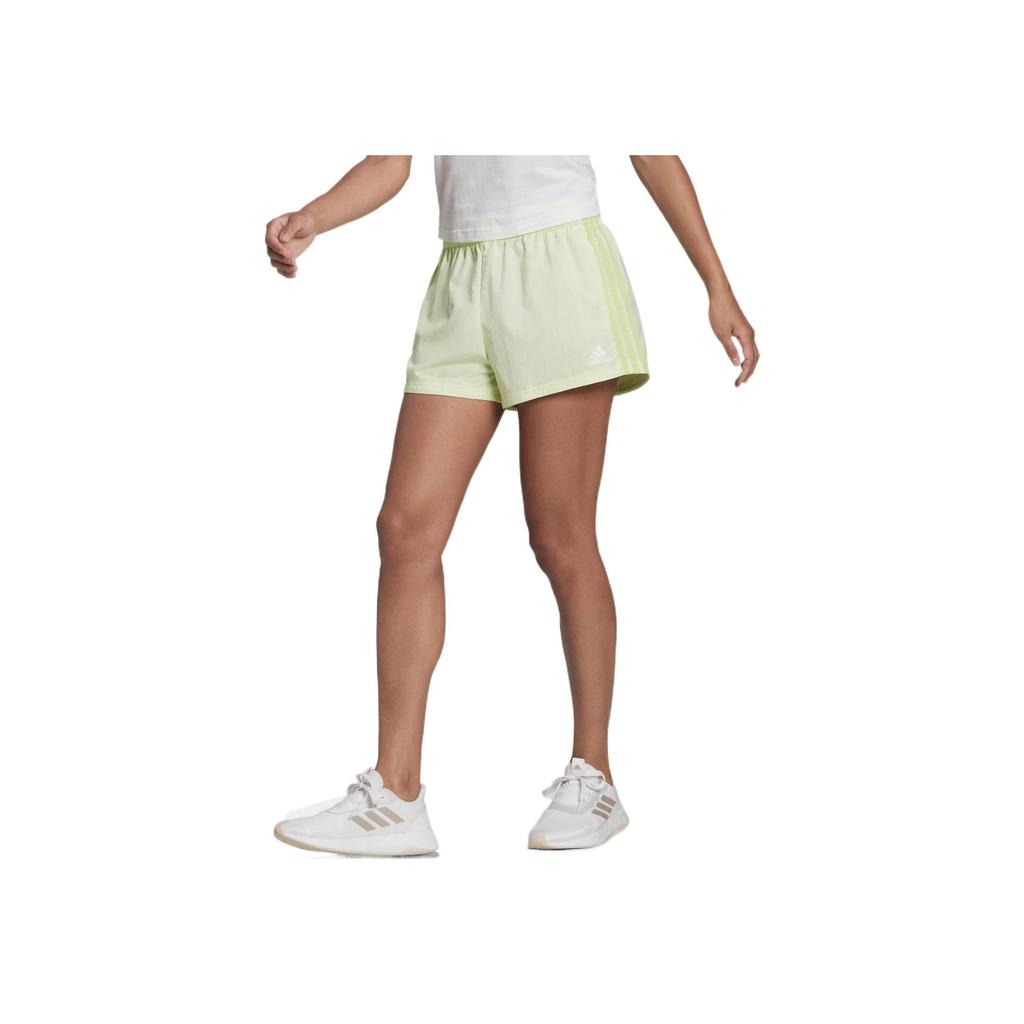 Adidas Solid Stripe Logo Elastic Straight-Leg Sports Shorts Women Bottoms Green HE9346