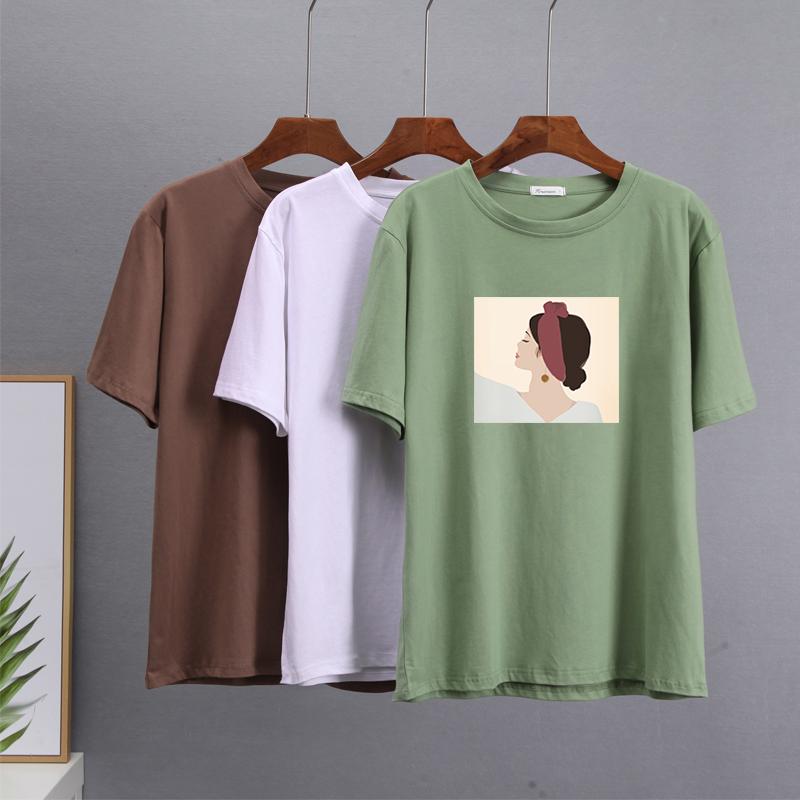 Hirsionsan Vintage Printed T Shirt Women Summer Chic Tees 100% Cotton Elegant Jumper Clothes Oversized Casual Pullover Top