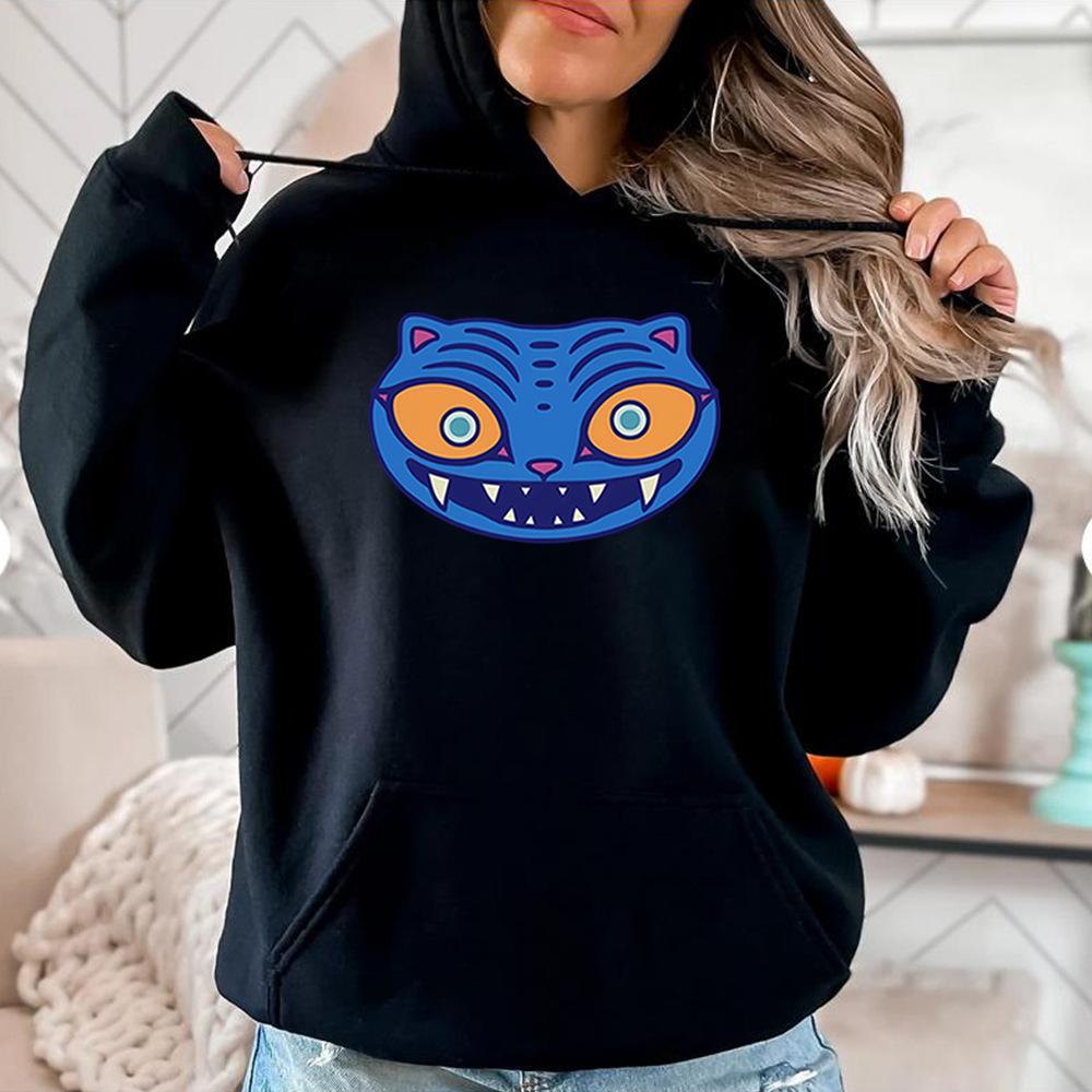

Autumn Cheshire Printed Hoodies Fashionable Casual Sports Long Sleeved Women s Hooded Sweatshirts S чорний