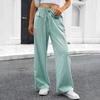 26-3-14-Ladies' Fashionable Color Straight Leg Pants With High Waist Pockets Casual Pants2101