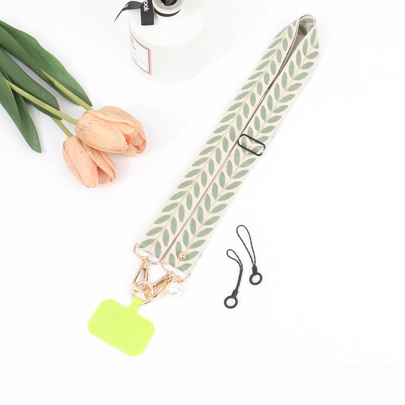 Universal Adjustable Leaf Shaped Phone Lanyard for Women Crossbody Single Shoulder Neck Strap Pearl Pendant Hanging Anti Loss