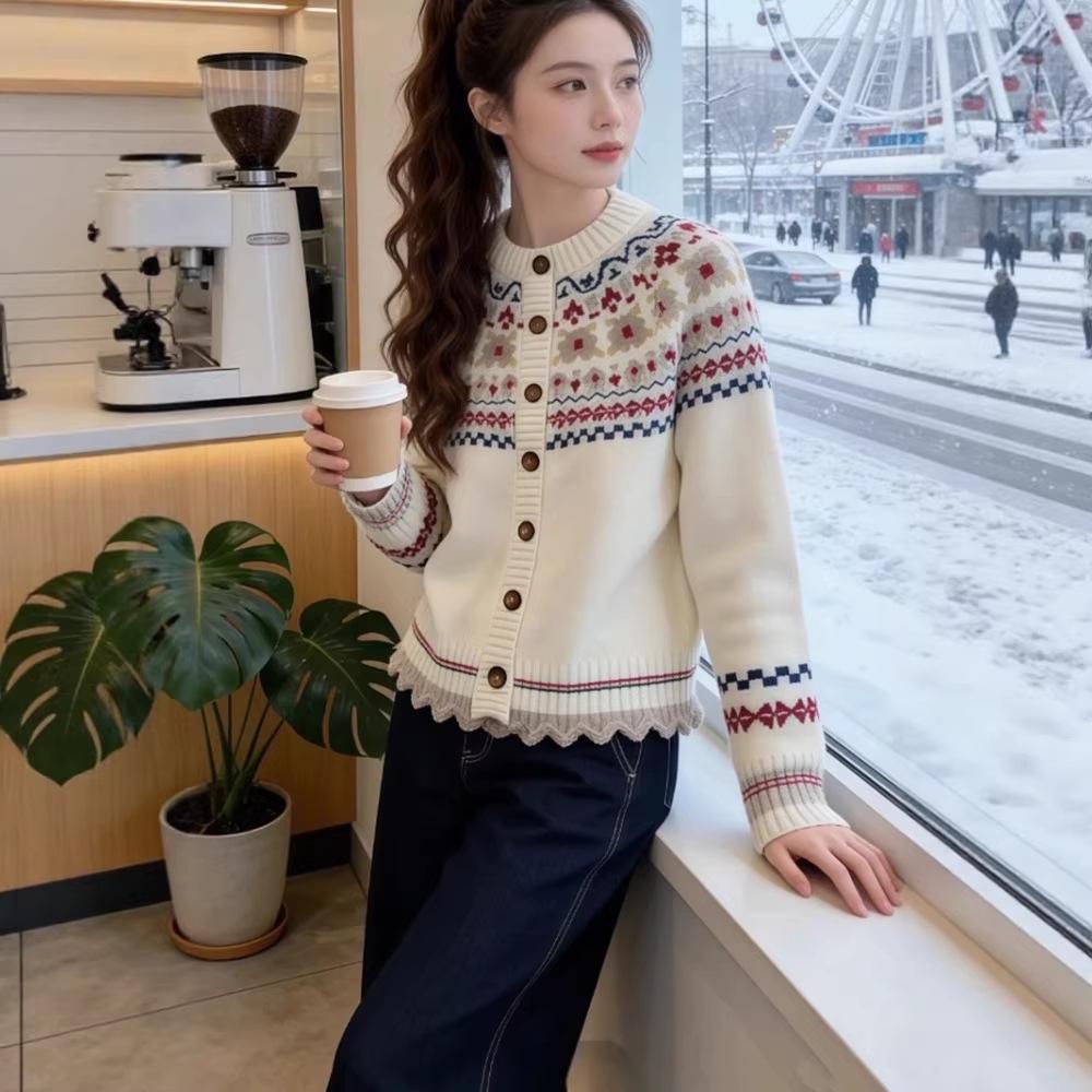 Chic Fair Isle Knit Sweater Jeans Set for Women - Cozy Winter Style XL двухкомпонлектный набор