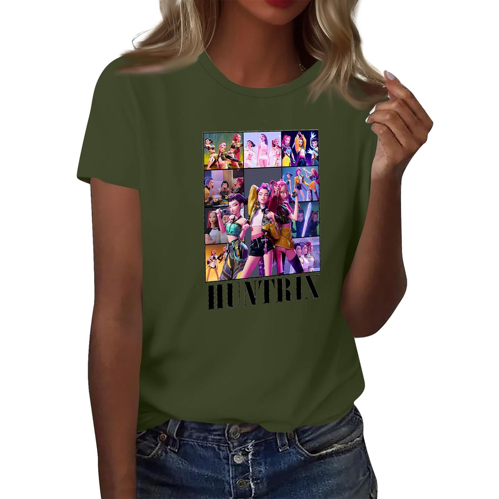 

Женский топ с круглым вырезом и короткими рукавами с 2D-принтом L армия зеленый