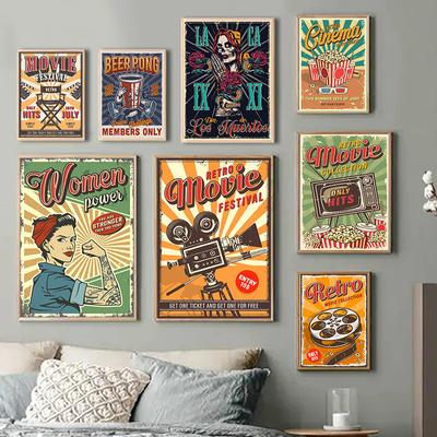 Poster de colecție Festival de film retro Woman Power Horror Night Pictură pe pânză Artă de perete pentru sufragerie Home Bar Club Decor