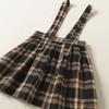 2pcs Girls Rib Knit Flounce Sleeve Stand Collar Tee Plaid Overall Dress
