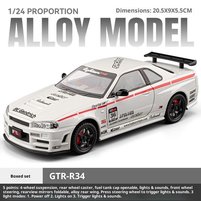 Simulation 1/24 Nissan GTR Alloy Racing Car Model with Sound Light Collection Miniature Voiture Toy Vehicle Children Boy Gift