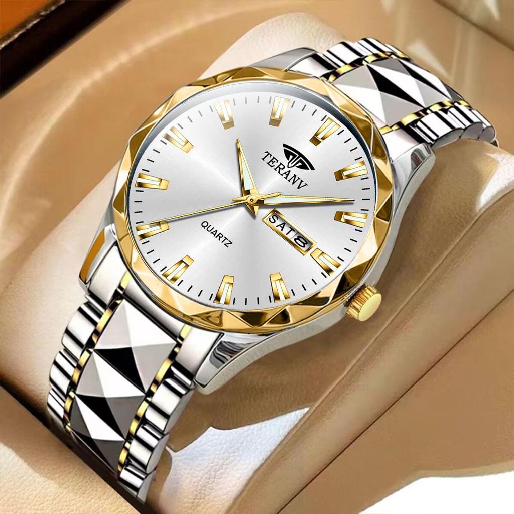 Men's Luminous Double Calendar Quartz Watch with Steel Strap – Hot-Selling