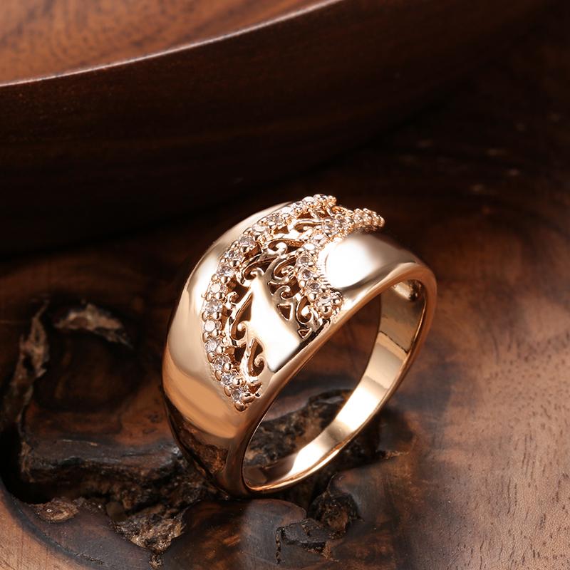 Luxury  Rose Gold Ethnic Bride Wedding Ring Natural Zircon Weaving Patterned Queen Crown Ring For Women Vintage Jewelry
