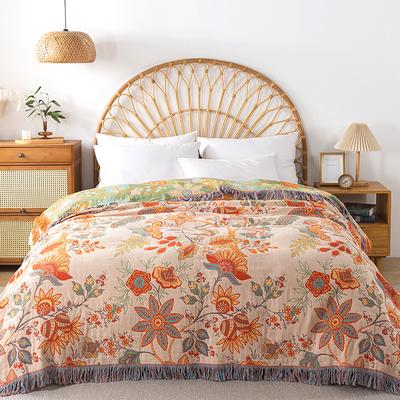 Flower Pattern Cotton Tassel Throw Blanket Double-sided Towel Quilt Sofa Cover Blanket Soft Comfortable For Home Daily Use