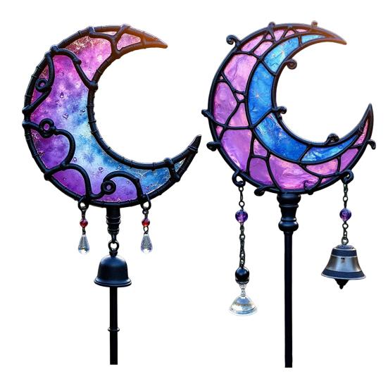 Moon Garden Stake Metal Crescent Design Stake Blue And Purple Moon Decoration for Flower Bed Yard Art