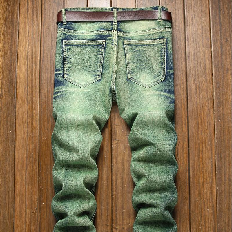 Pantalones vaqueros ajustados y rotos para jóvenes, ropa de calle, informales, personalizados, color verde océano, a la moda