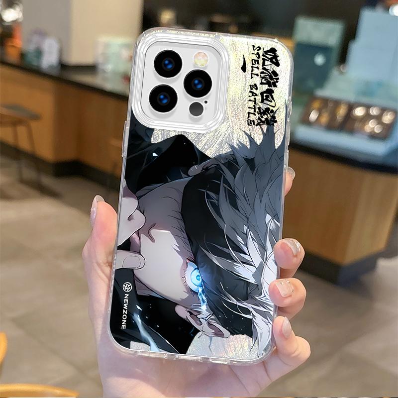 Anime Jujutsu Kaisen Satoru Gojo Gradient Phone Case for iPhone 16 15 14 13 12 11 8 7 6 Pro Max Plus XS XR Hard Shockproof Cover